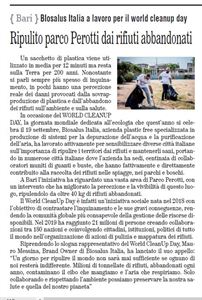 Per BIOSALUS Italia attività di ufficio stampa nazionale  in occasione del WORLD CLEANUP DAY